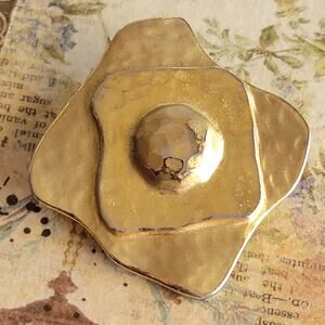 Brooch Women Vintage Pin Modernist Gold Tone Hammered Abstract Brooch